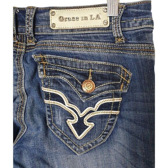 Women's Jeans Low Rise Easy Boot Embroidered Thick Stitch Denim Size 13 - Picture 3 of 8